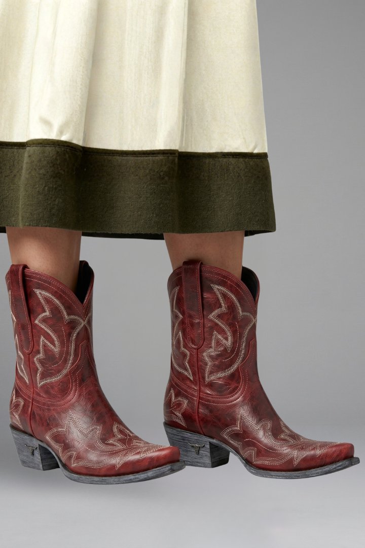 Women's Embroidered Boots | Western Mid-Calf Leather Pull On Detail