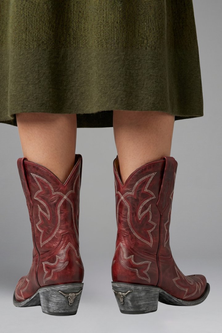 Women's Embroidered Boots | Western Mid-Calf Leather Pull On Side