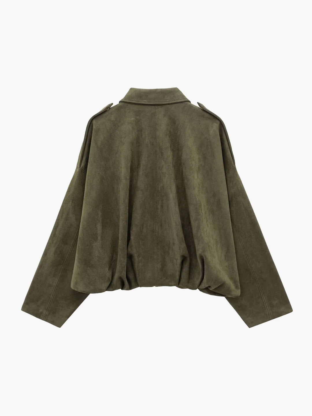 Women's Faux Suede Bomber Jacket | Collared Bubble Hem Fit Front