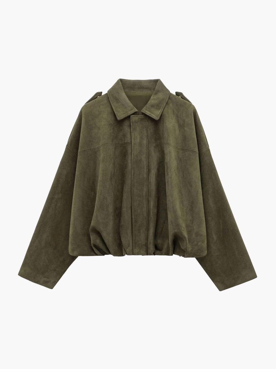 Women's Faux Suede Bomber Jacket | Collared Bubble Hem Fit Hero