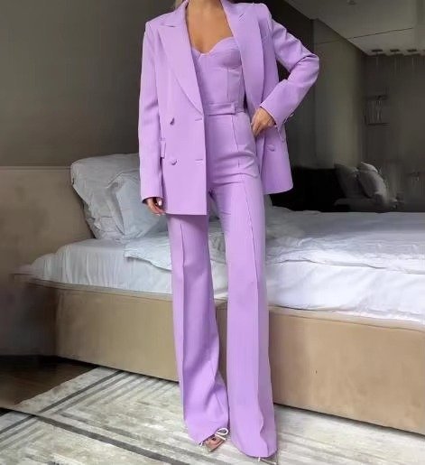 Women's Flared Blazer Set | High Waist Corset Three Piece Detail