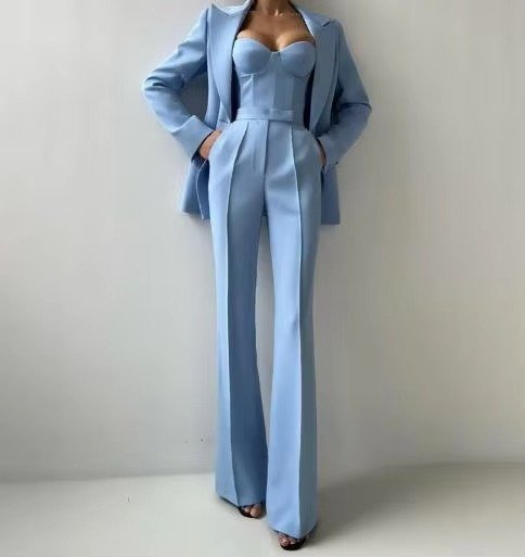 Women's Flared Blazer Set | High Waist Corset Three Piece Front