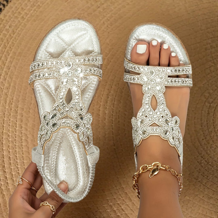 Women's Flat Summer Rhinestone Orthopedic Sandals Side