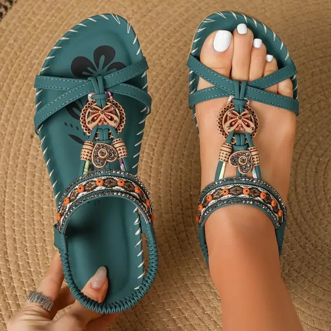 Women's Flat T-Strap Orthopedic Sandals | Beaded Summer Style Hero