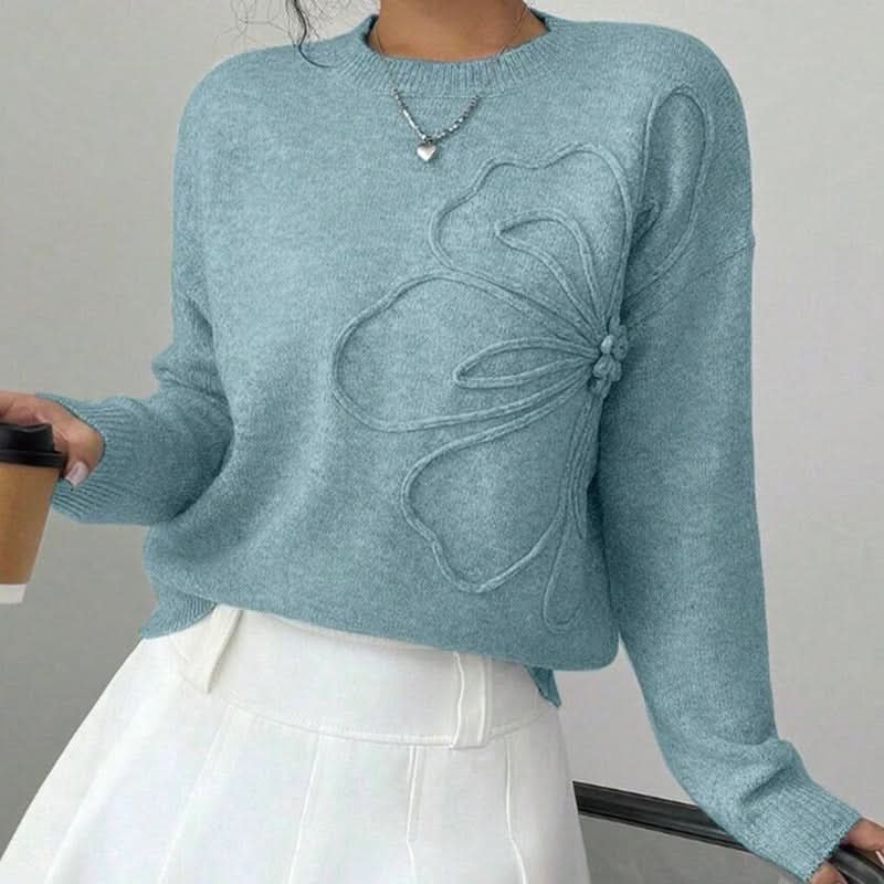 Women's Floral Appliqué Line Sweater | Soft Knit Feminine Fit Detail