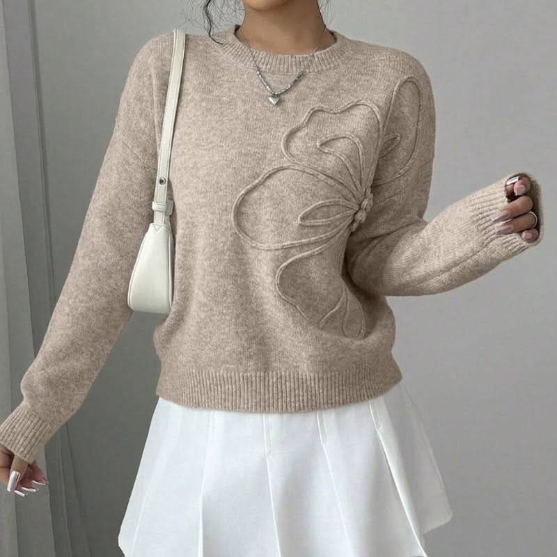 Women's Floral Appliqué Line Sweater | Soft Knit Feminine Fit Hero