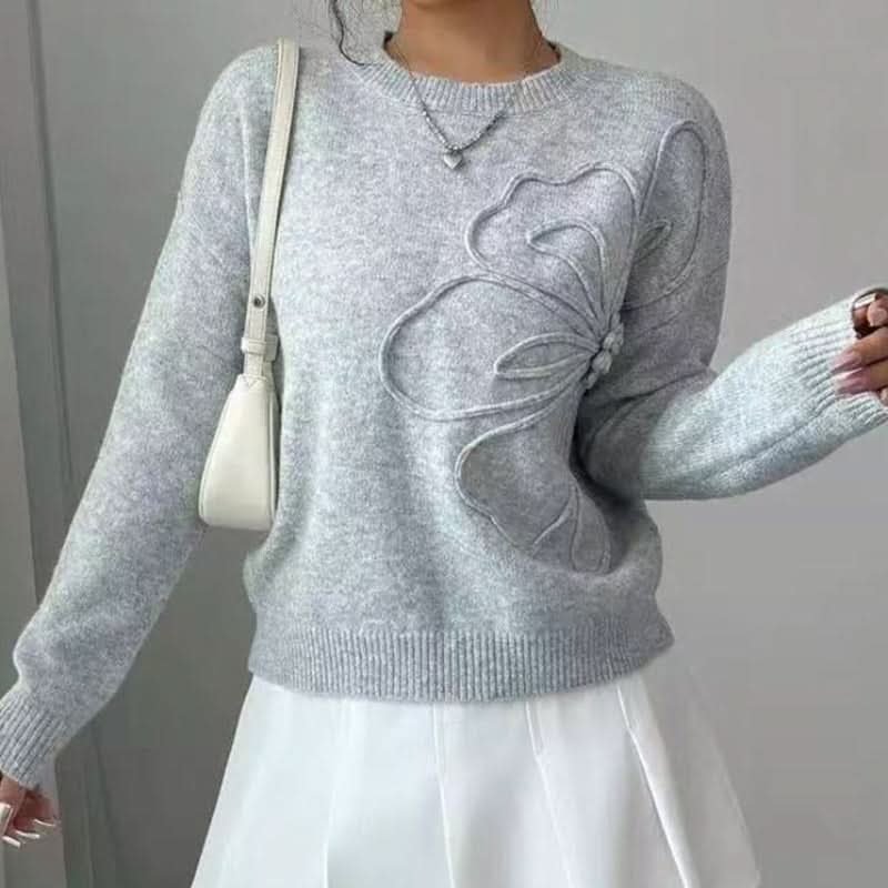 Women's Floral Appliqué Line Sweater | Soft Knit Feminine Fit Side