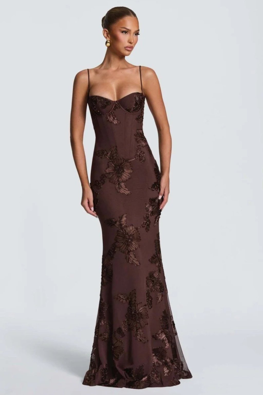 Women's Floral Embroidered Corset Cami Strap Wedding Guest Maxi Dress Alternate
