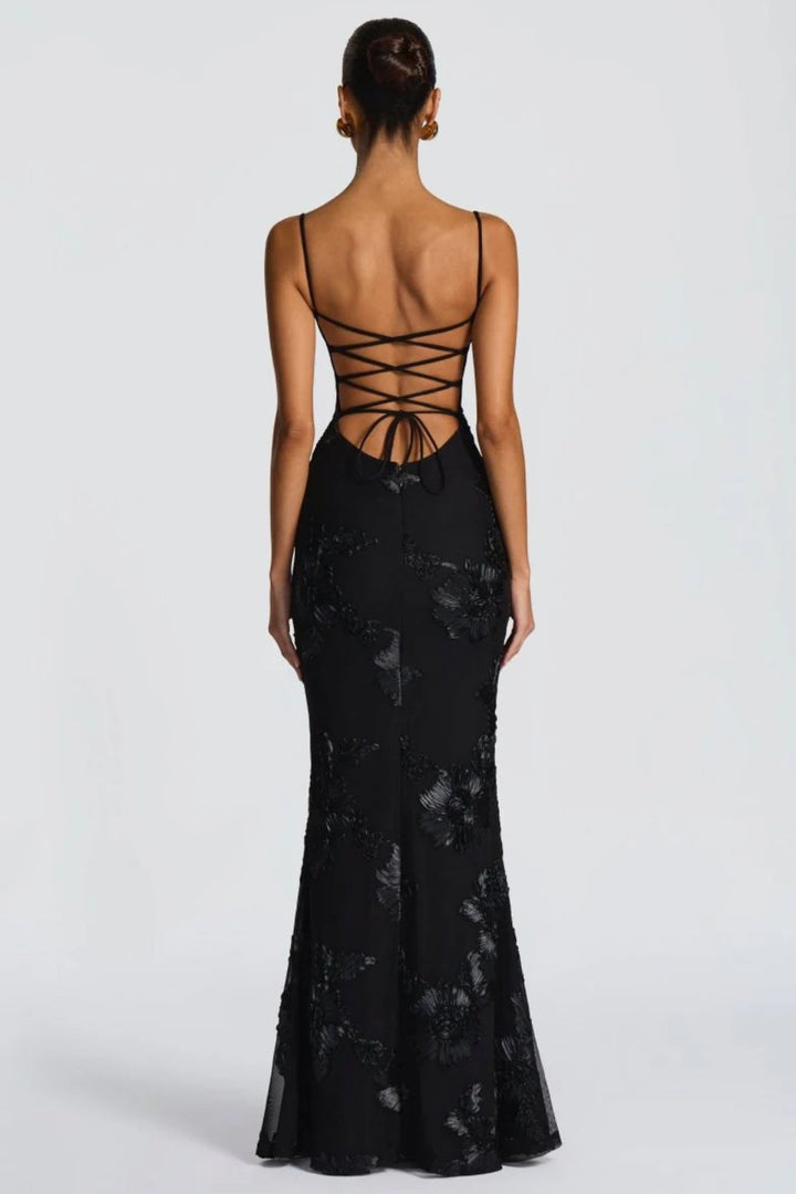 Women's Floral Embroidered Corset Cami Strap Wedding Guest Maxi Dress Angle