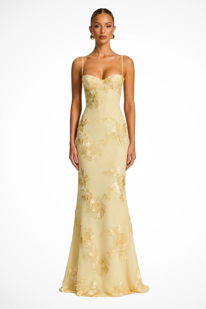Women's Floral Embroidered Corset Cami Strap Wedding Guest Maxi Dress Hero