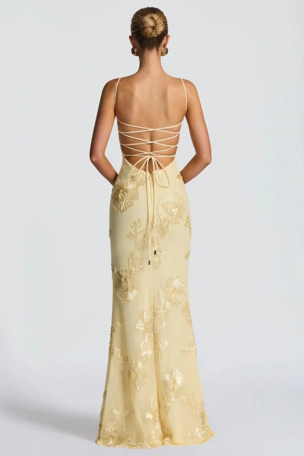 Women's Floral Embroidered Corset Cami Strap Wedding Guest Maxi Dress Side