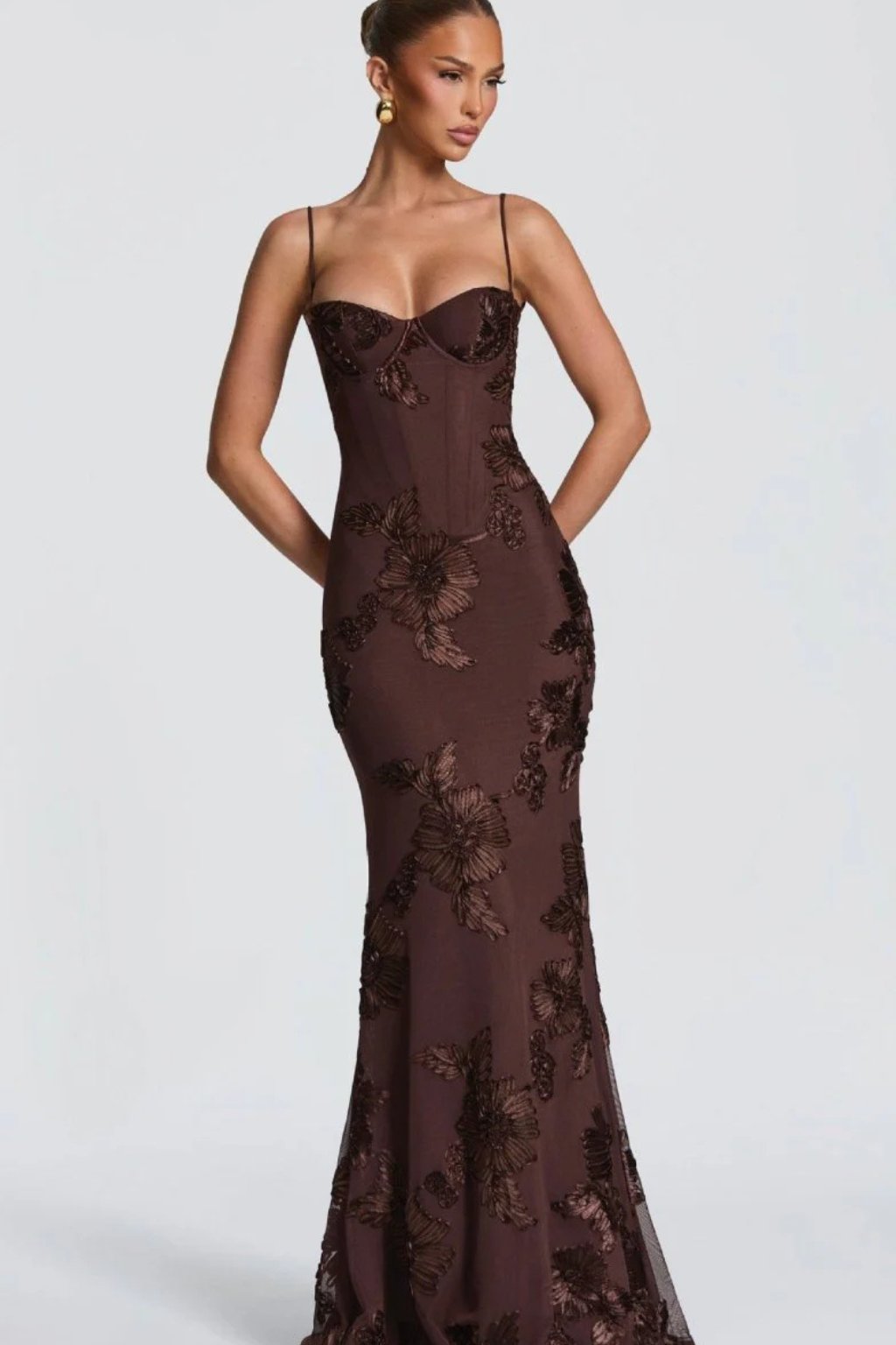 Women's Floral Embroidered Corset Cami Strap Wedding Guest Maxi Dress View 11