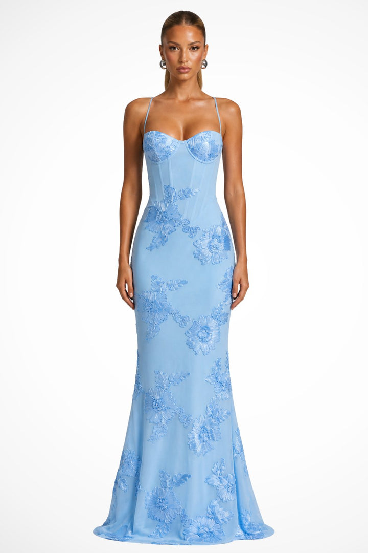 Women's Floral Embroidered Corset Cami Strap Wedding Guest Maxi Dress View 12