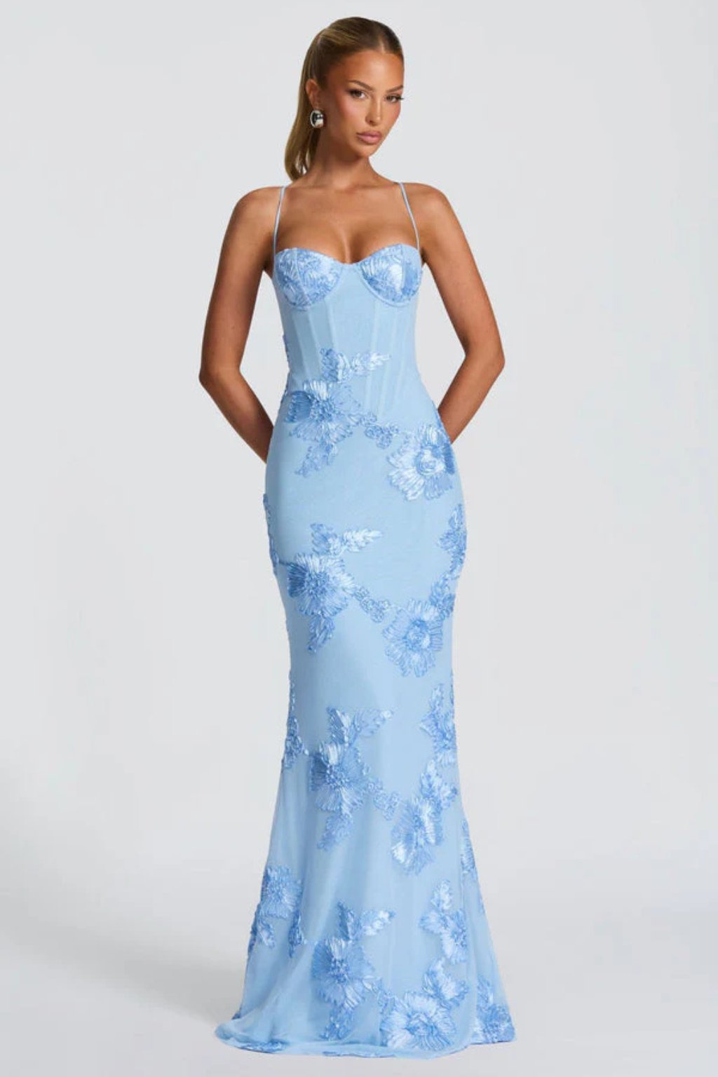 Women's Floral Embroidered Corset Cami Strap Wedding Guest Maxi Dress View 13