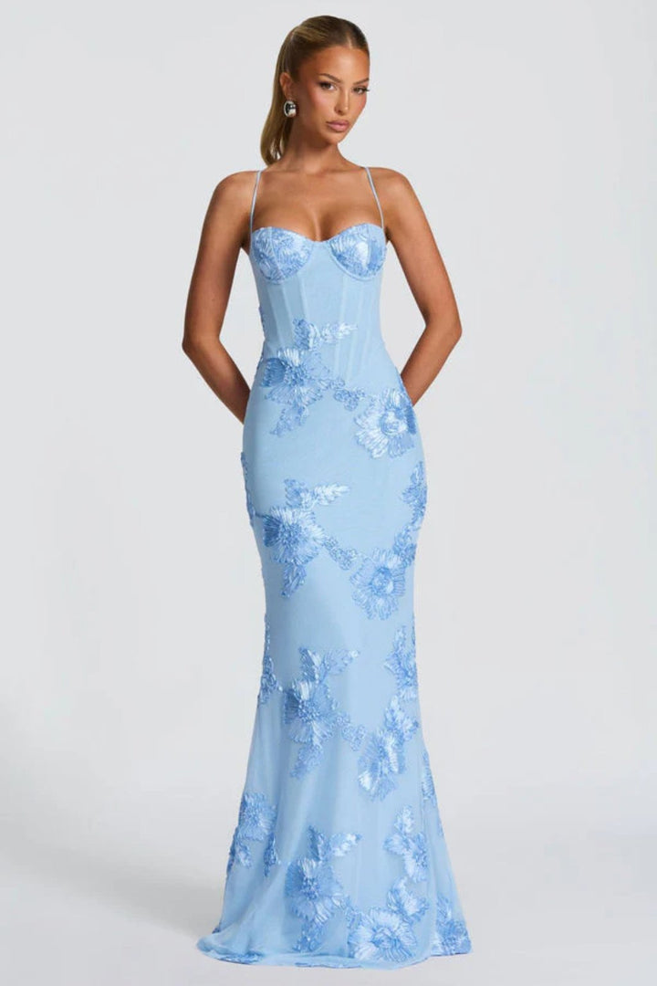 Women's Floral Embroidered Corset Cami Strap Wedding Guest Maxi Dress View 13