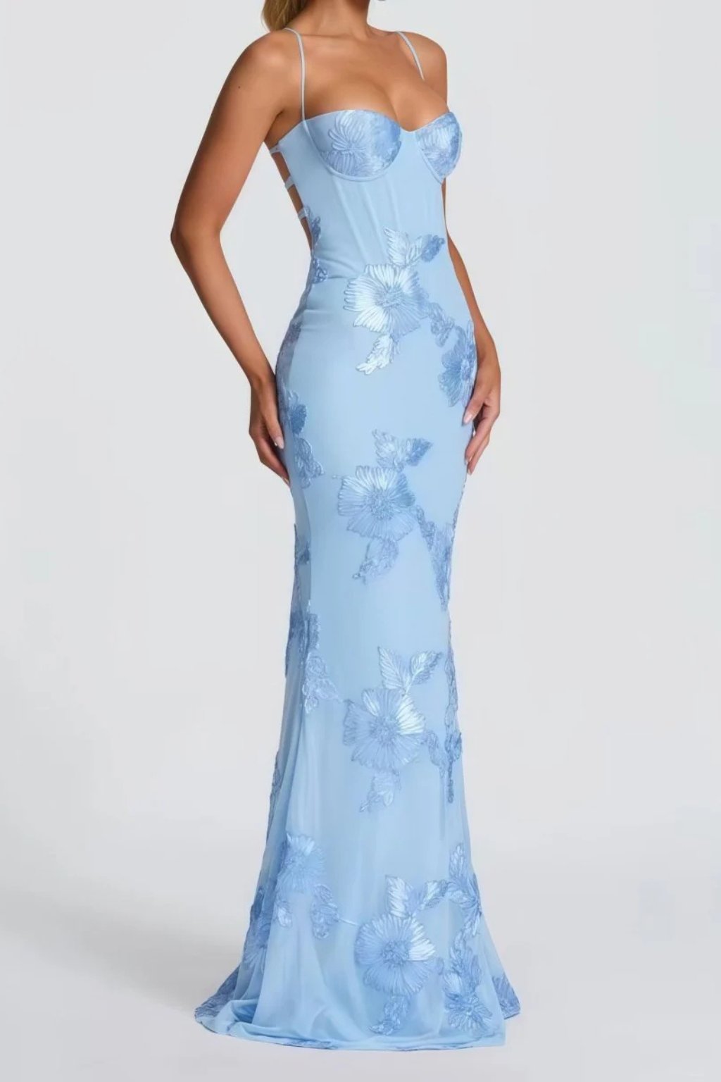 Women's Floral Embroidered Corset Cami Strap Wedding Guest Maxi Dress View 14