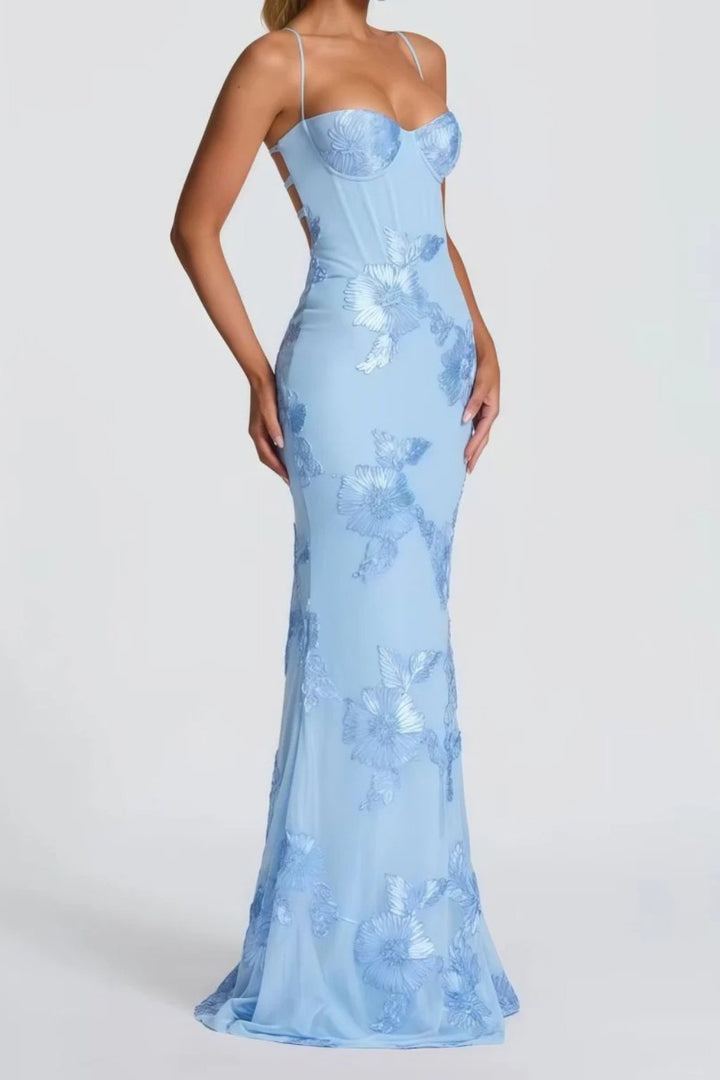 Women's Floral Embroidered Corset Cami Strap Wedding Guest Maxi Dress View 14