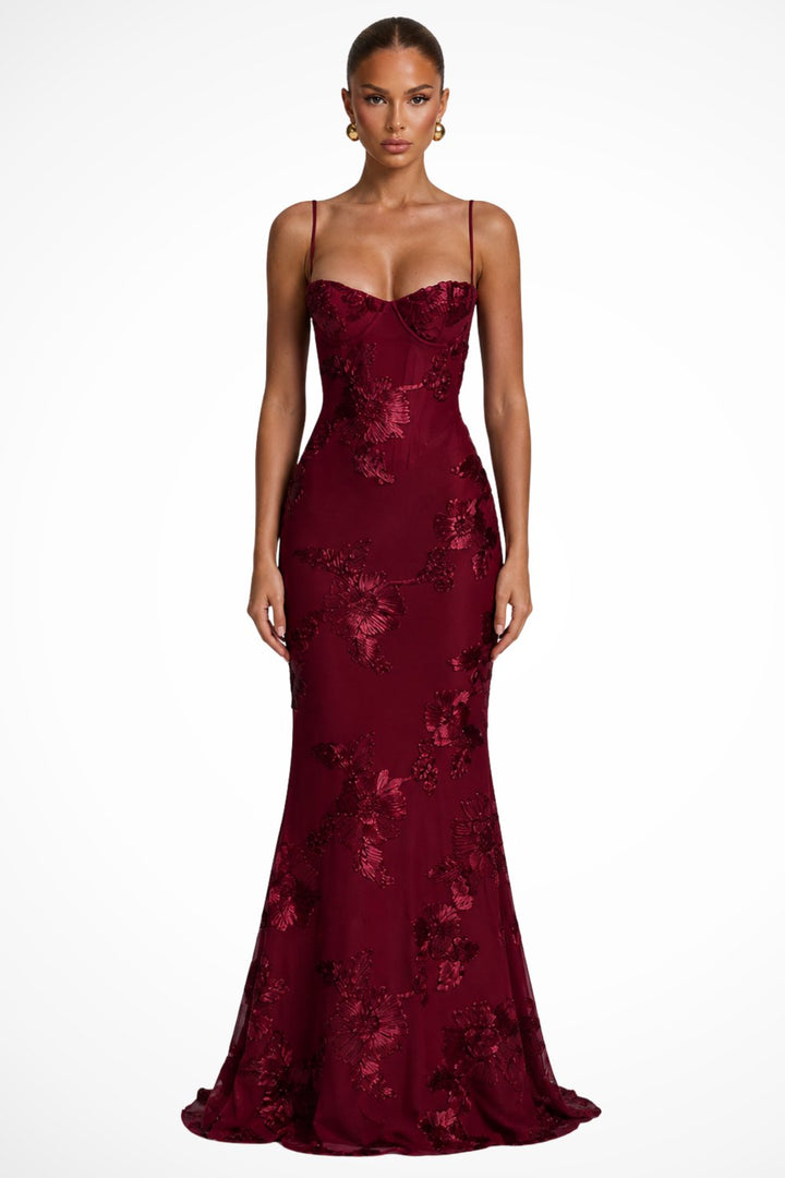 Women's Floral Embroidered Corset Cami Strap Wedding Guest Maxi Dress View 16