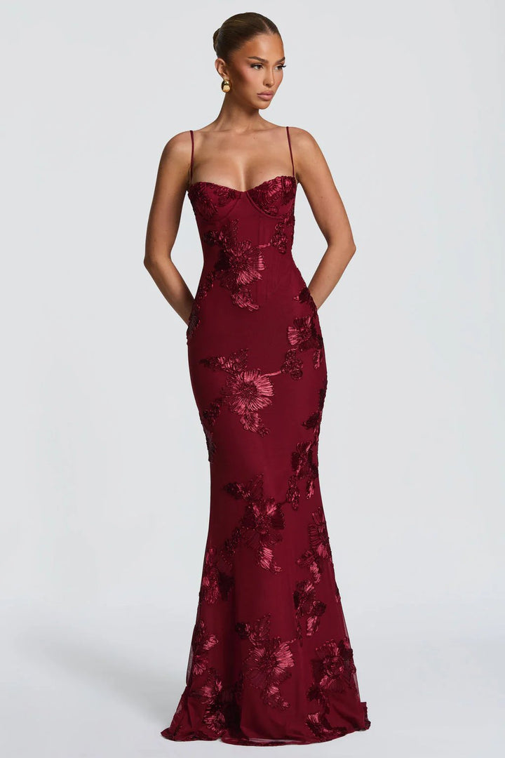 Women's Floral Embroidered Corset Cami Strap Wedding Guest Maxi Dress View 17