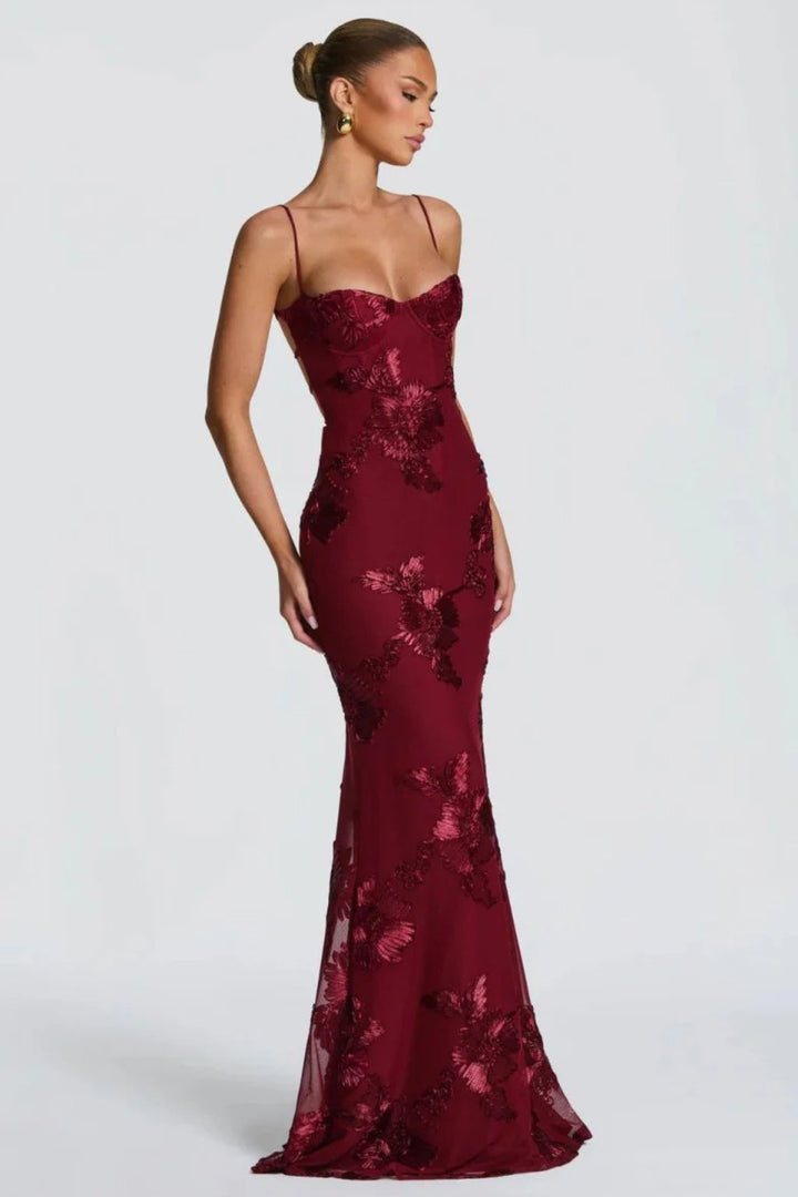 Women's Floral Embroidered Corset Cami Strap Wedding Guest Maxi Dress View 18