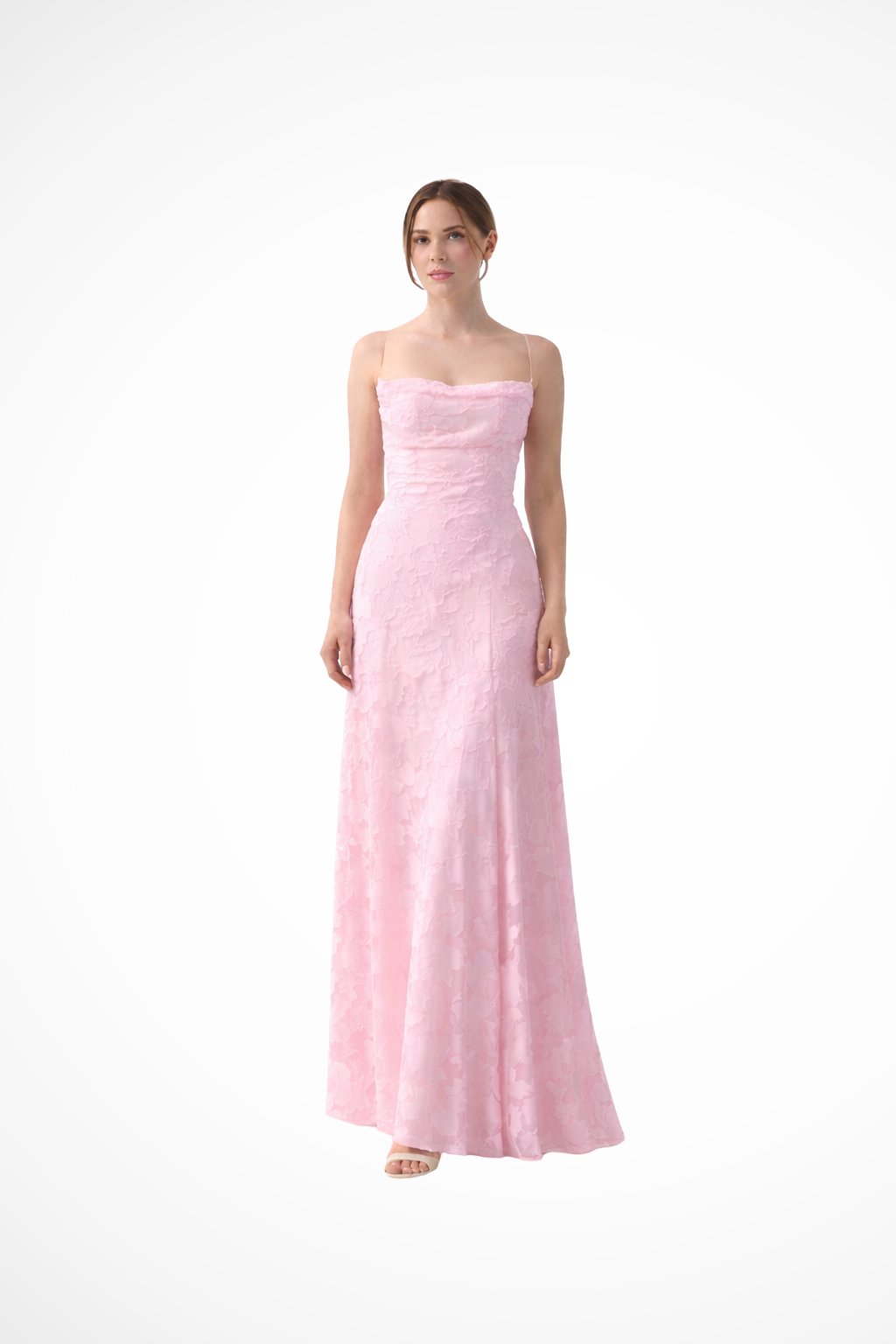 Women's Floral Jacquard Formal Maxi Dress | Backless with Spaghetti Strap Angle
