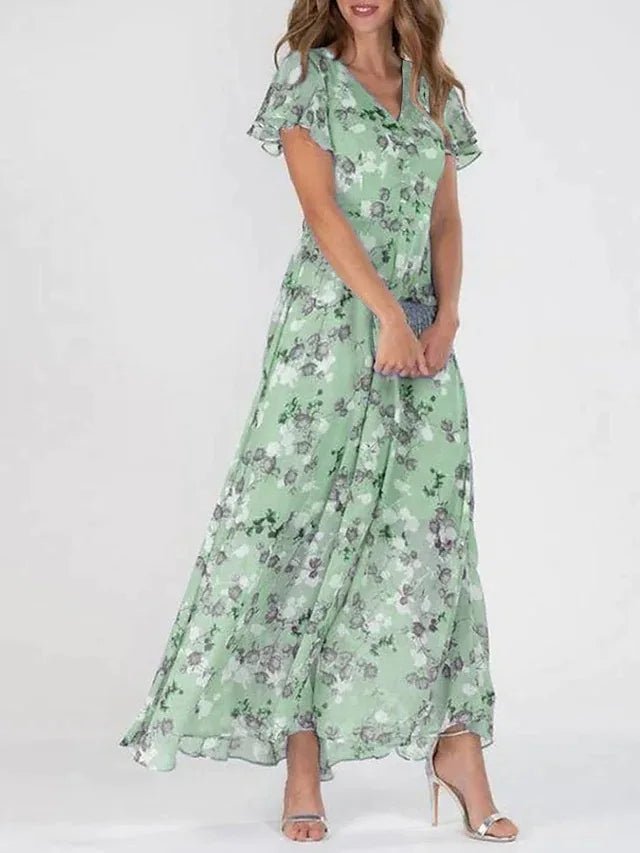 Women's Floral Maxi Dress | Summer Wedding Guest Flutter Sleeve Detail