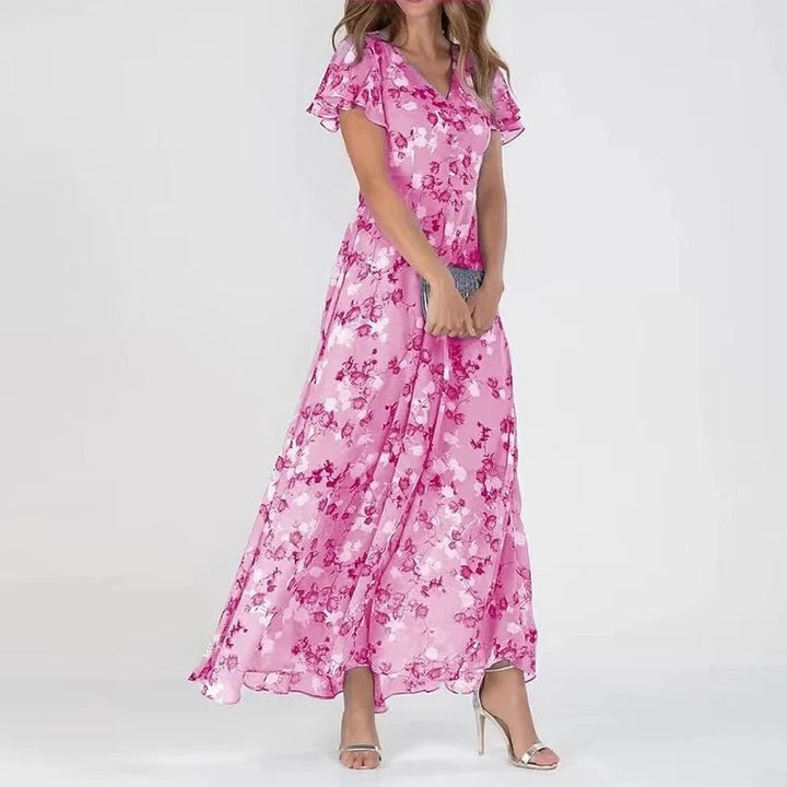 Women's Floral Maxi Dress | Summer Wedding Guest Flutter Sleeve Front