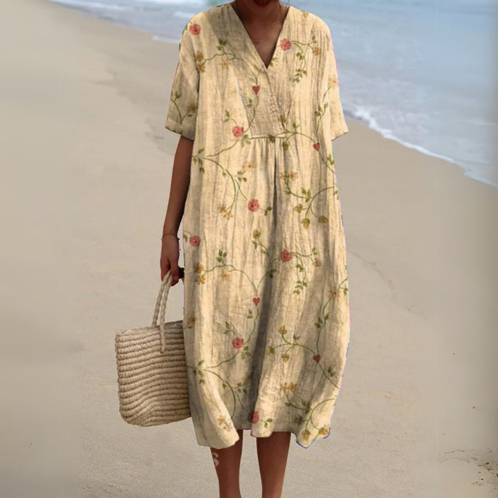 Women's Floral Short Sleeve Midi Dress | Relaxed V-Neck Summer Fit Alternate