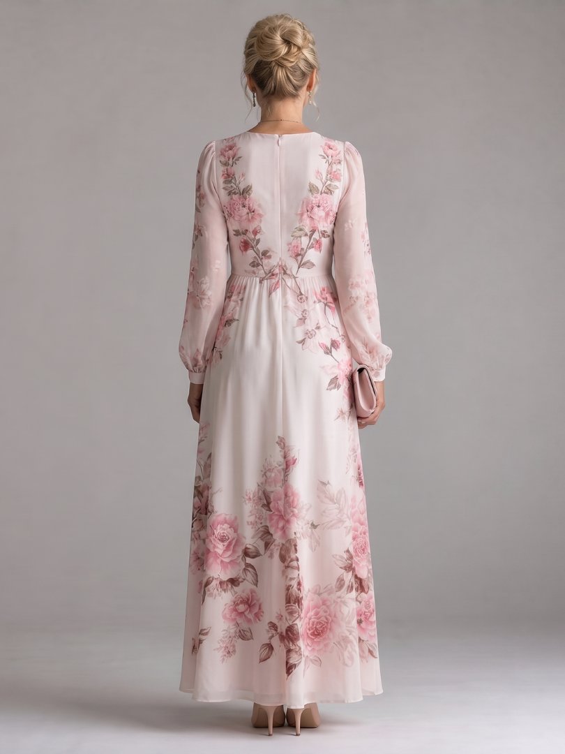 Women's Flowy V-Neck Midi Dress | Long Sleeve Relaxed Fit Back