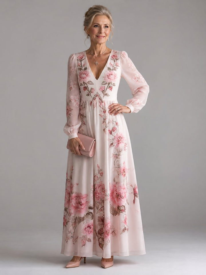 Women's Flowy V-Neck Midi Dress | Long Sleeve Relaxed Fit Hero