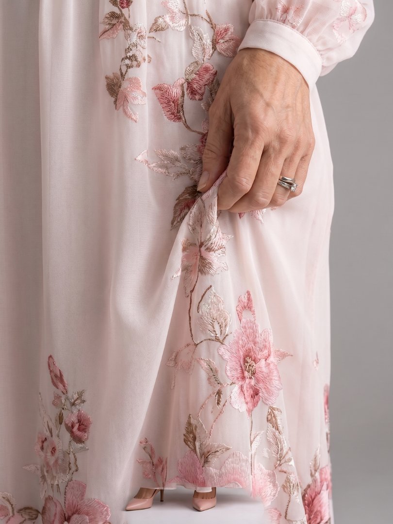 Women's Flowy V-Neck Midi Dress | Long Sleeve Relaxed Fit Side
