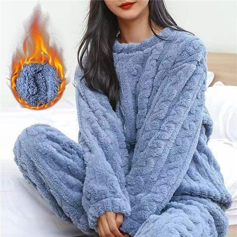 Women's Fluffy Pajama Two Piece Set | Cable Knit Lounge Fit Angle