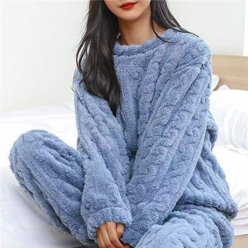 Women's Fluffy Pajama Two Piece Set | Cable Knit Lounge Fit Hero