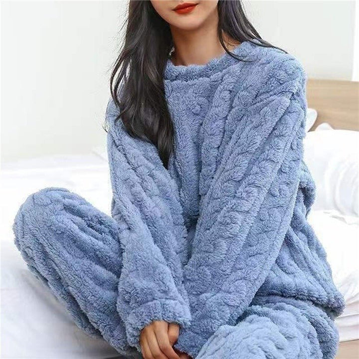 Women's Fluffy Pajama Two Piece Set | Cable Knit Lounge Fit Hero