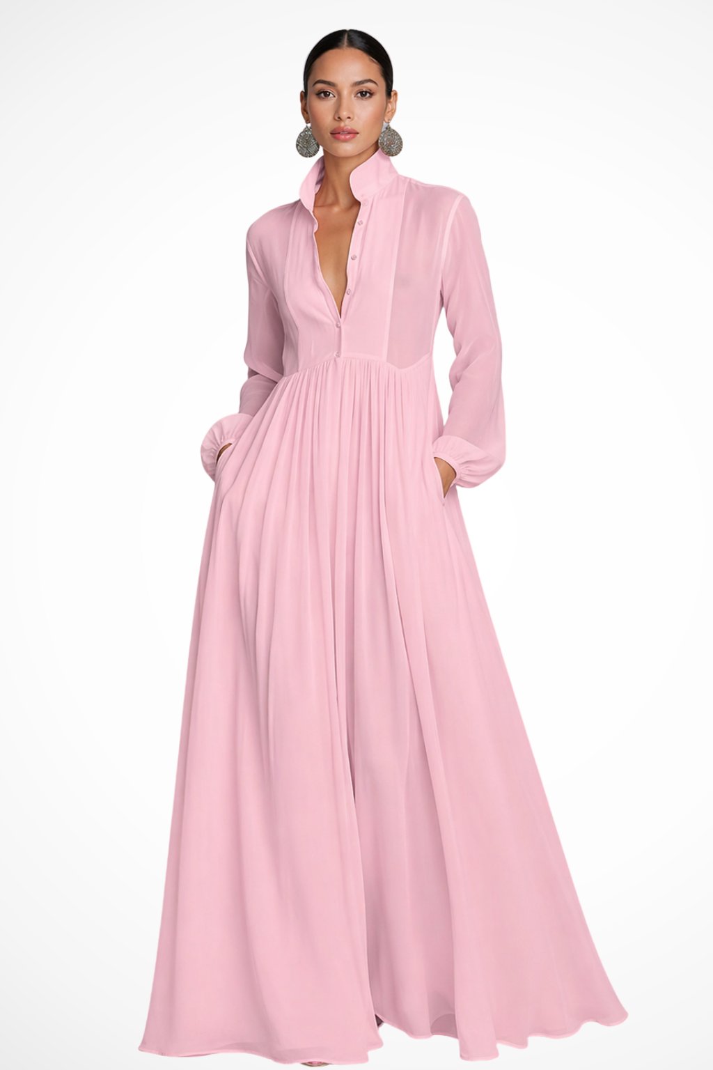Women's Garden Party Maxi Dress | Button Front with Pockets Back
