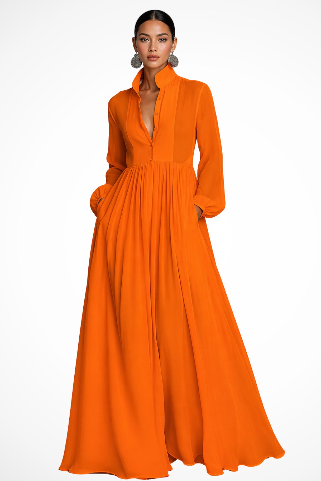 Women's Garden Party Maxi Dress | Button Front with Pockets Close Up