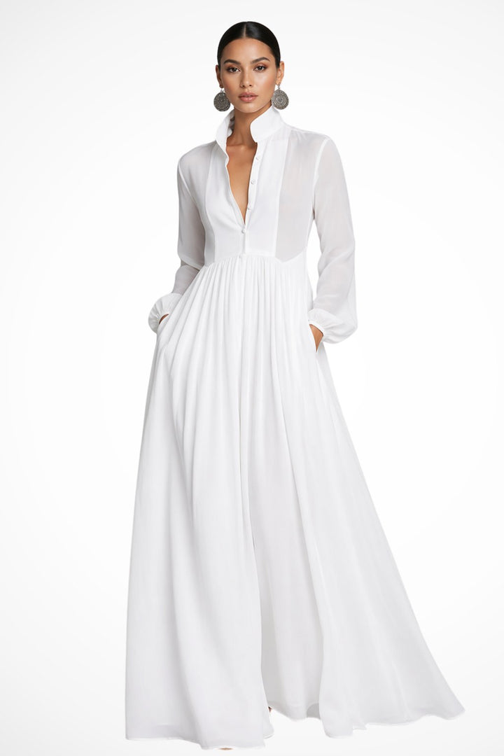 Women's Garden Party Maxi Dress | Button Front with Pockets Detail