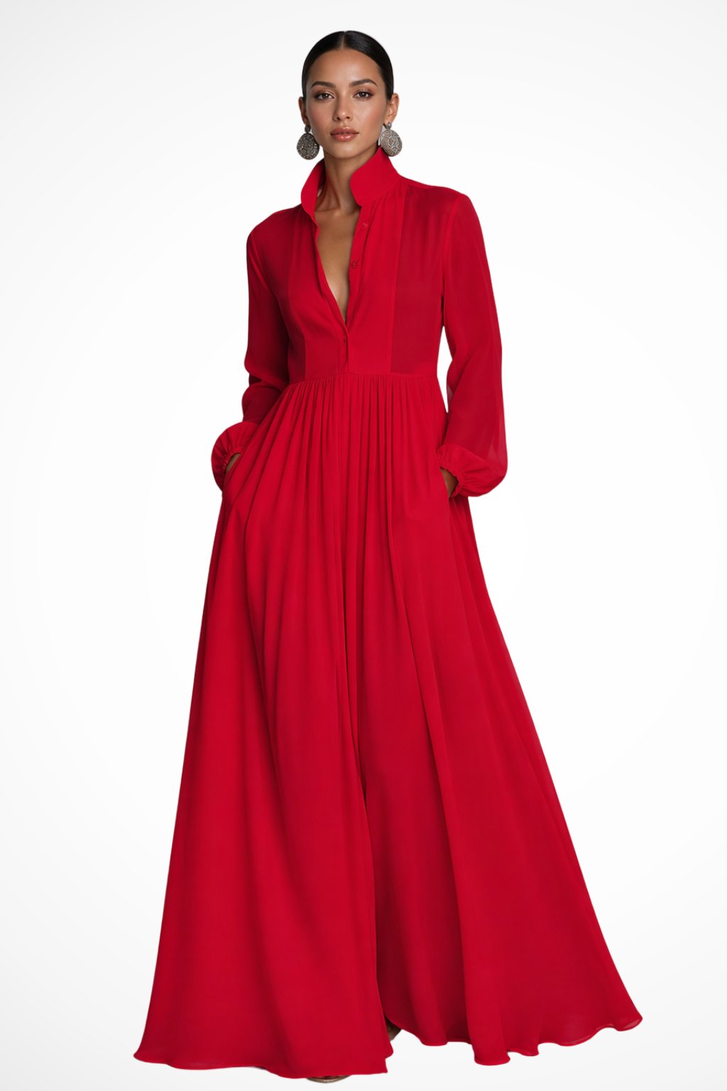 Women's Garden Party Maxi Dress | Button Front with Pockets Side
