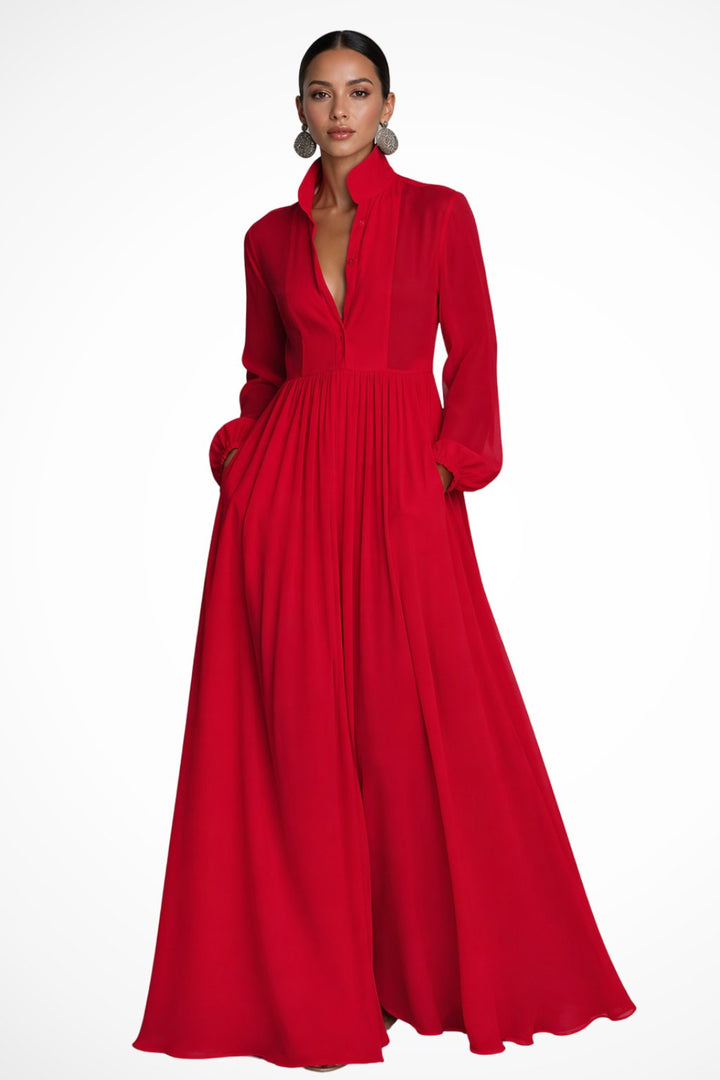 Women's Garden Party Maxi Dress | Button Front with Pockets Side