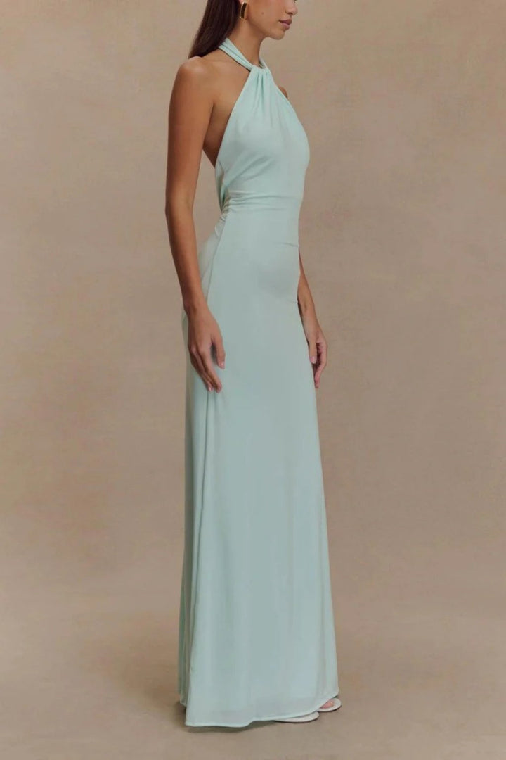 Women's Halter Neck Open Back Bodycon Wedding Guest Maxi Dress | Twisted Knot Detail Detail