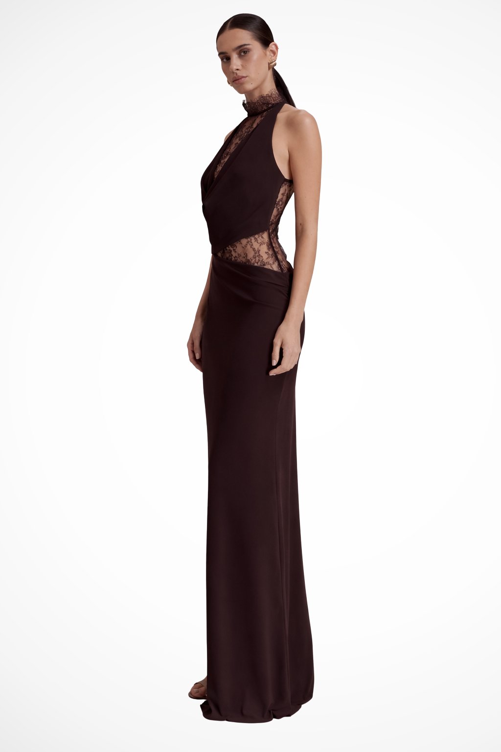 Women's Halter Neck Sleeveless Wedding Guest Maxi Dress | Lace Panel Detail Back