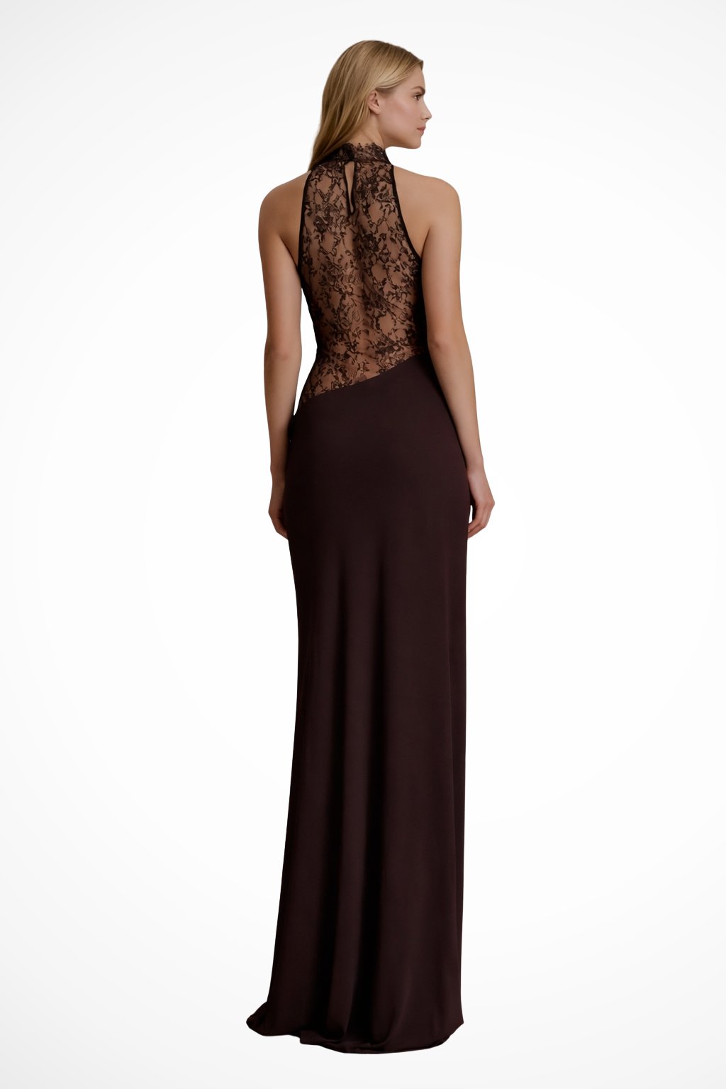 Women's Halter Neck Sleeveless Wedding Guest Maxi Dress | Lace Panel Detail Side