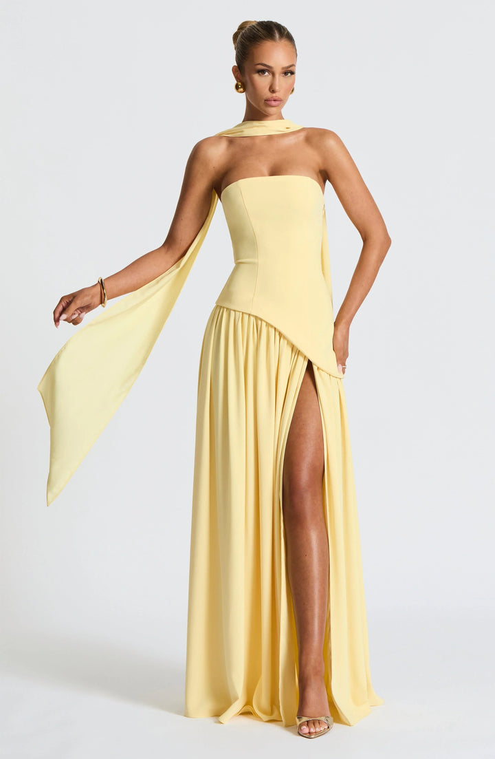 Women's Halterneck Maxi Dress | Wedding Guest High Split Draped Alternate