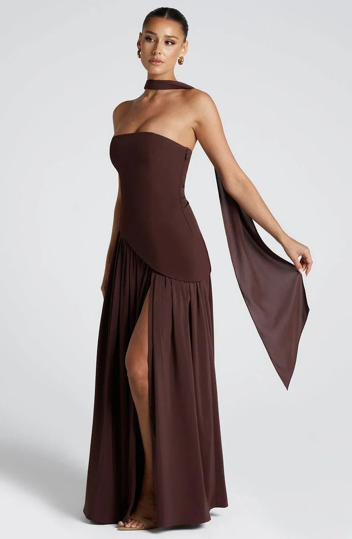 Women's Halterneck Maxi Dress | Wedding Guest High Split Draped Front