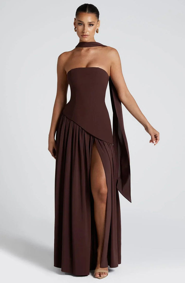 Women's Halterneck Maxi Dress | Wedding Guest High Split Draped Hero