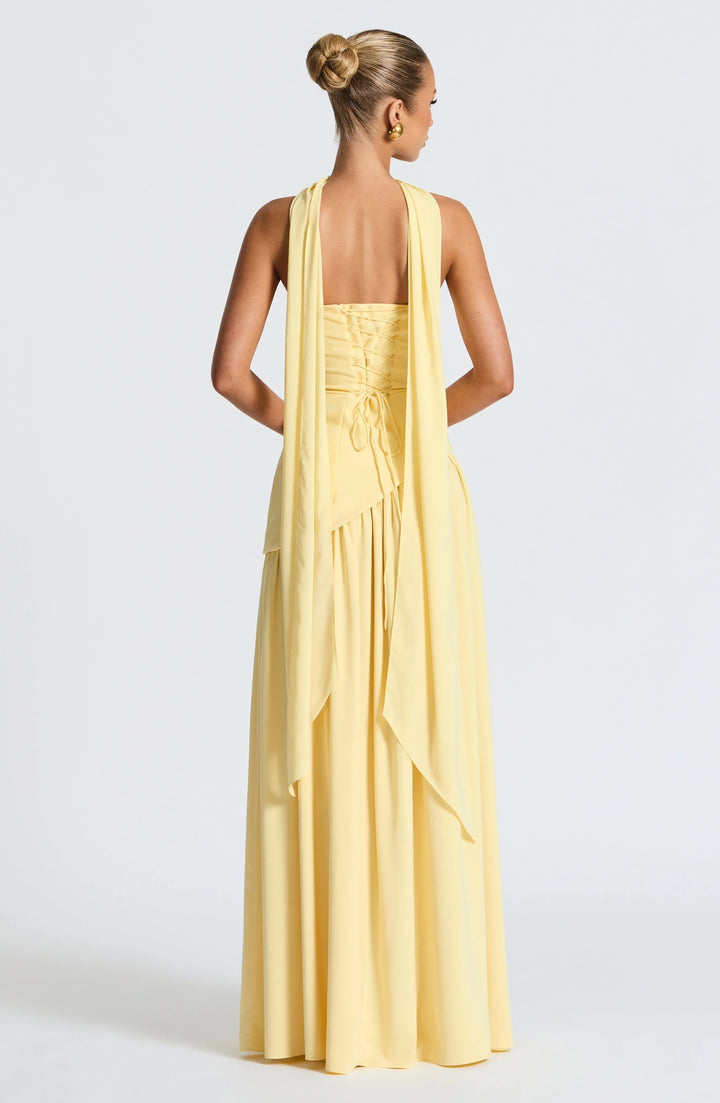 Women's Halterneck Maxi Dress | Wedding Guest High Split Draped View 11