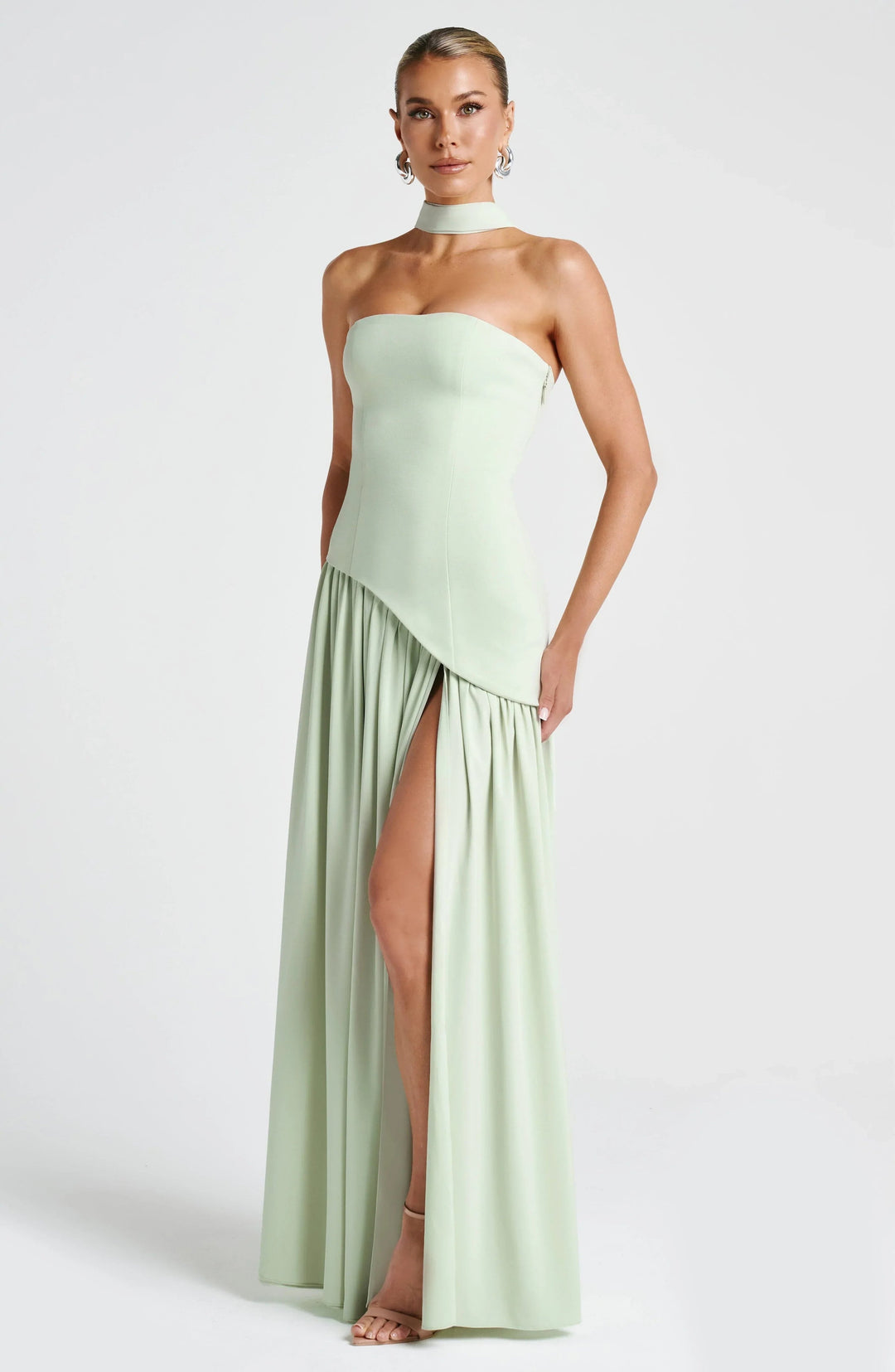 Women's Halterneck Maxi Dress | Wedding Guest High Split Draped View 21
