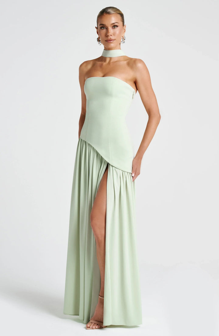 Women's Halterneck Maxi Dress | Wedding Guest High Split Draped View 21