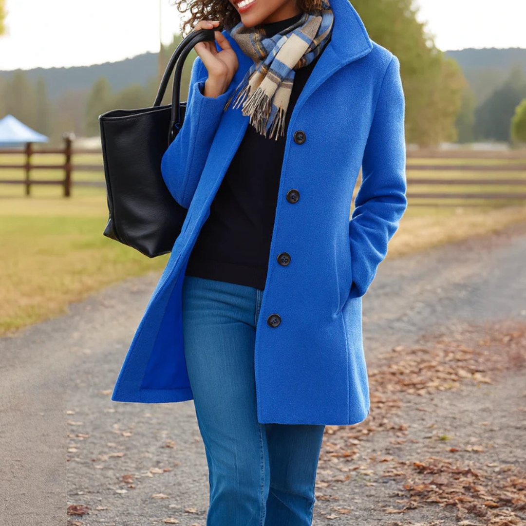 Women's Heritage Wool Coat | Funnel Neck Classic Fit Angle