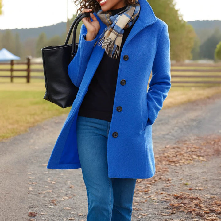 Women's Heritage Wool Coat | Funnel Neck Classic Fit Angle